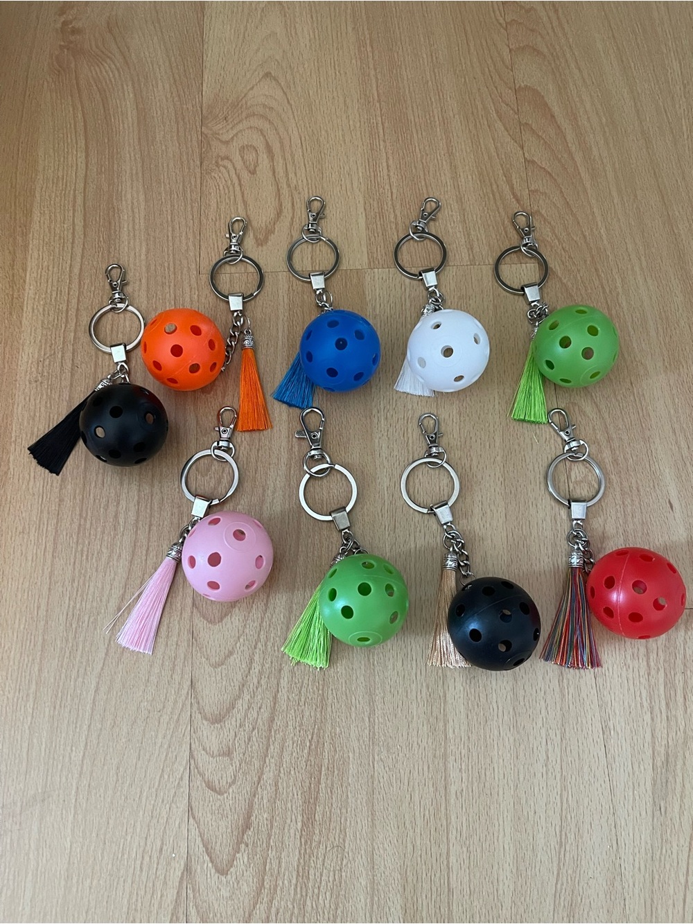 Colorful Perforated PickleBall Keychain Tassel with claw clip
